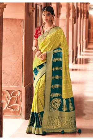 Light green silk saree with blouse 13357