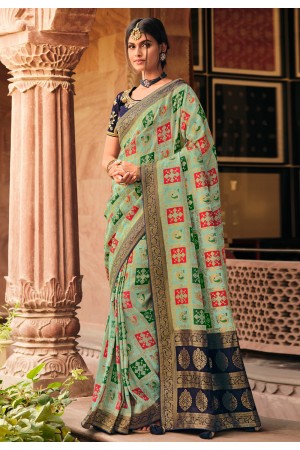 Light green silk saree with blouse 13371