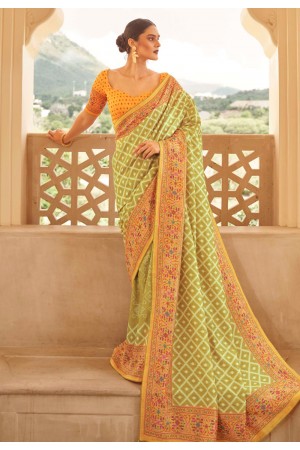 Light green silk saree with blouse 241