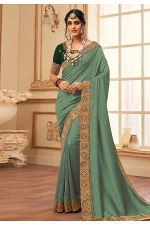 Light green silk saree with blouse 2803