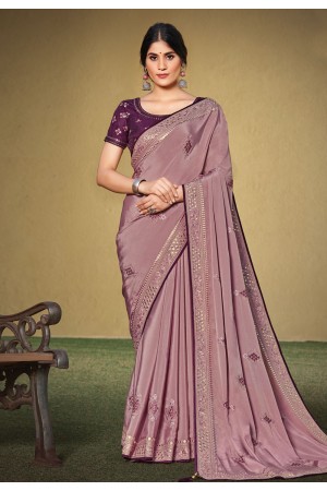 Light purple satin silk saree with blouse 41708