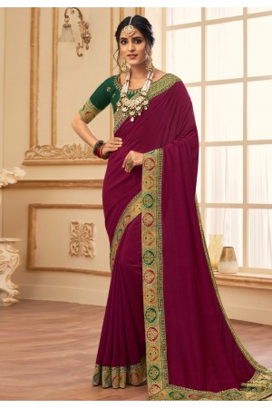 Magenta silk saree with blouse 2809