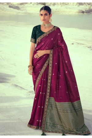 Magenta silk saree with blouse 4233