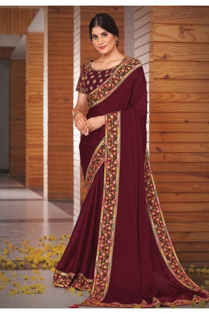 Maroon silk georgette festival wear saree 41719