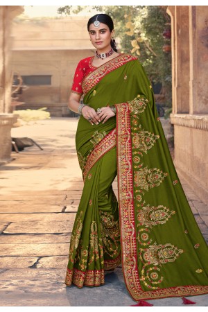 Mehndi satin georgette saree with blouse 1108