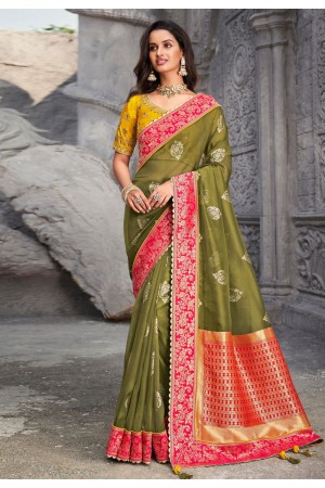 Mehndi silk festival wear saree 1308