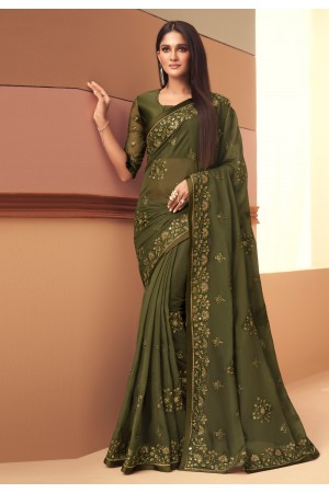 Mehndi silk festival wear saree 6114