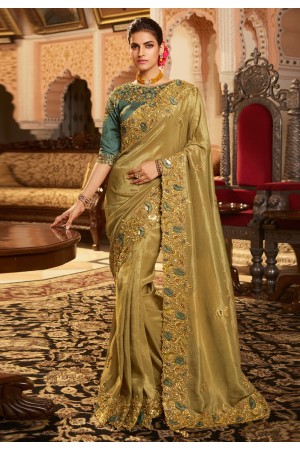 Mehndi viscose saree with blouse 7001