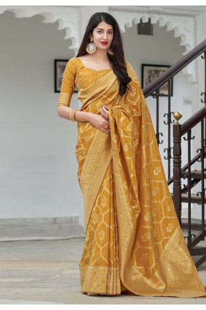 Mustard banarasi festival wear saree 6006