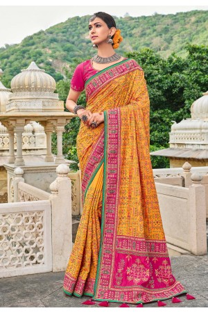 Mustard banarasi silk festival wear saree 5901