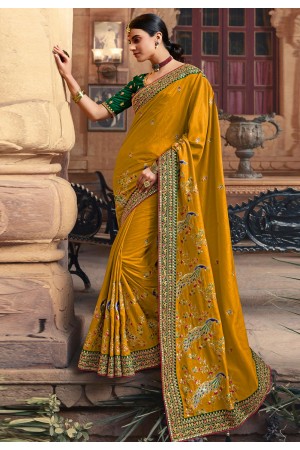 Mustard satin georgette saree with blouse 1102