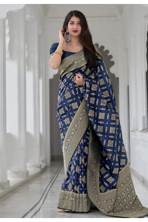 Navy blue banarasi saree with blouse 6001