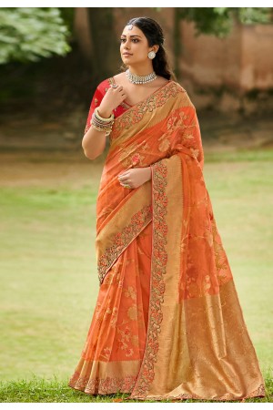 Orange organza festival wear saree 1004