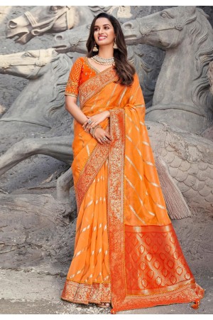 Orange color silk festival wear saree 1306
