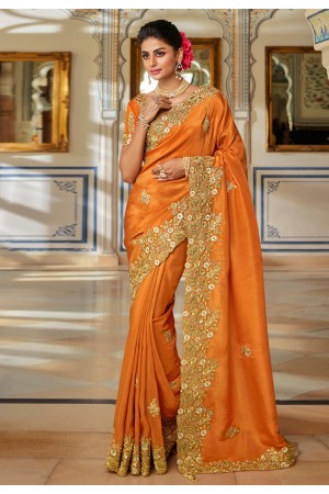 Orange viscose festival wear saree 7012