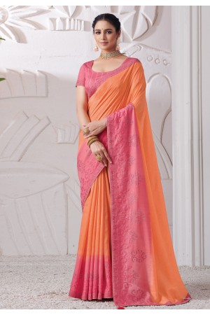 Orange viscose saree with blouse 41611