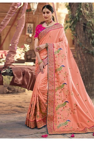 Peach satin georgette festival wear saree 1109