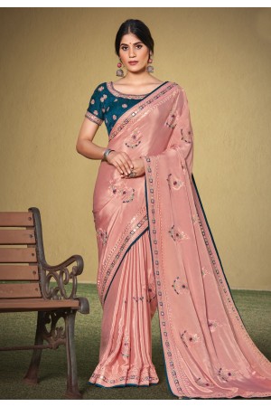 Peach satin silk festival wear saree 41711