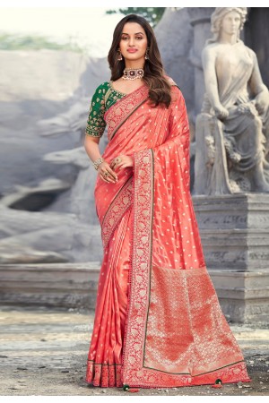 Peach silk festival wear saree 1304