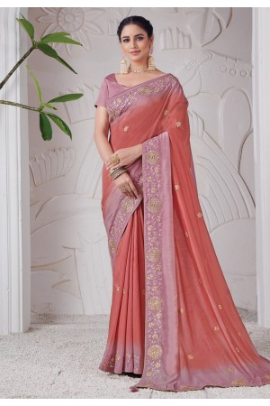 Peach viscose festival wear saree 41614