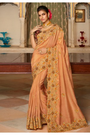 Peach viscose saree with blouse 7005