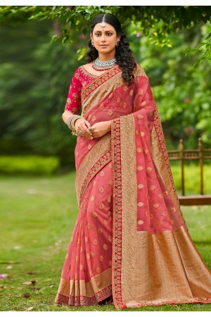 Pink organza festival wear saree 1006