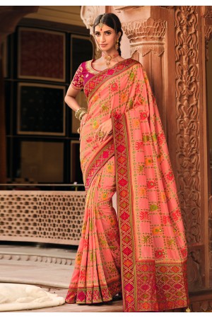 Pink silk festival wear saree 13370