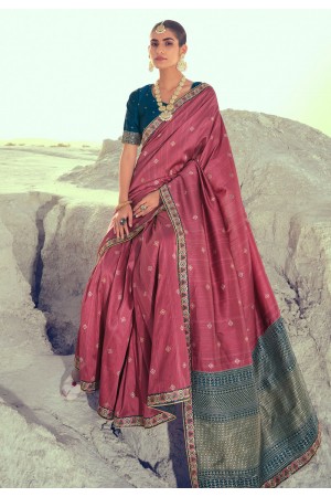 Pink silk festival wear saree 4234