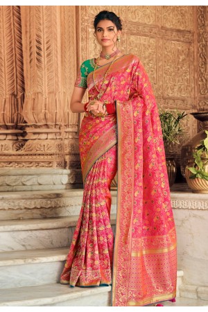 Pink silk saree with blouse 10131