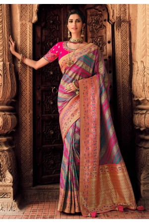 Pink silk saree with blouse 10133