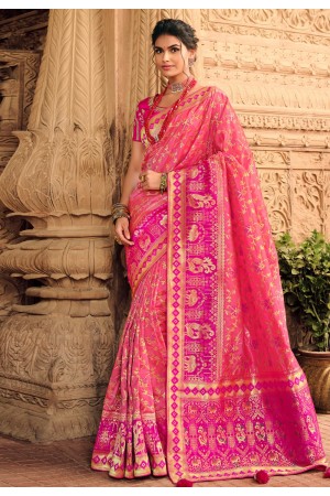 Pink silk saree with blouse 10135