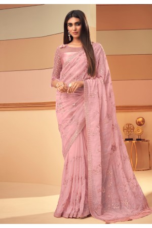 Pink silk saree with blouse 6109