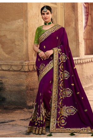 Purple satin georgette festival wear saree 1103