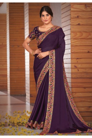 Purple satin silk festival wear saree 41717