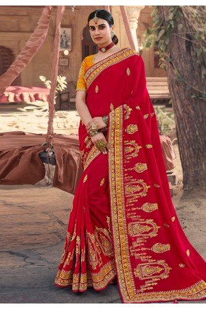 Red satin georgette festival wear saree 1101