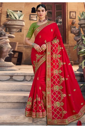 Red satin georgette festival wear saree 1107