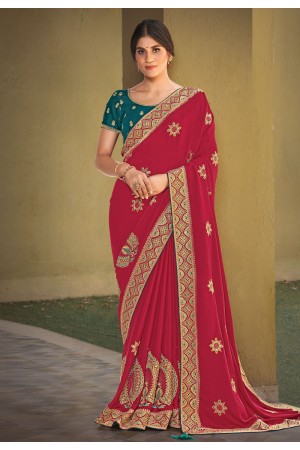 Red silk georgette festival wear saree 41709