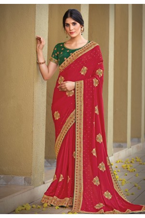 Red silk georgette festival wear saree 41713