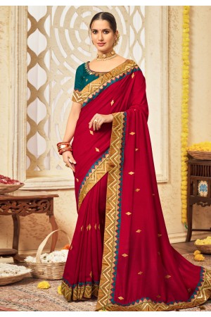 Red silk saree with blouse 3009