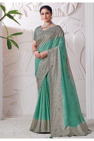 Sea green viscose saree with blouse 41609