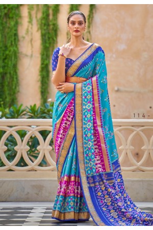 Sky blue silk saree with blouse 114G