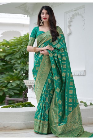 Teal banarasi festival wear saree 6002