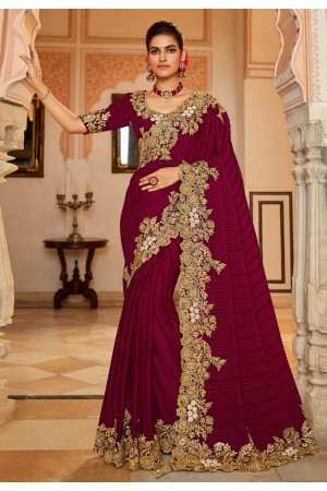 Wine georgette saree with blouse 7007