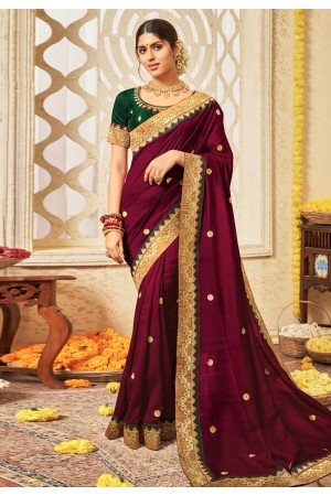 Wine silk festival wear saree 3004