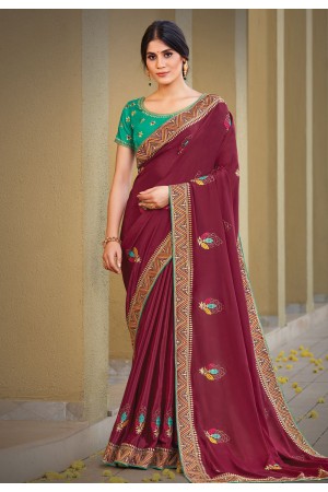 Wine silk georgette festival wear saree 41715