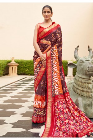 Wine silk saree with blouse 114E