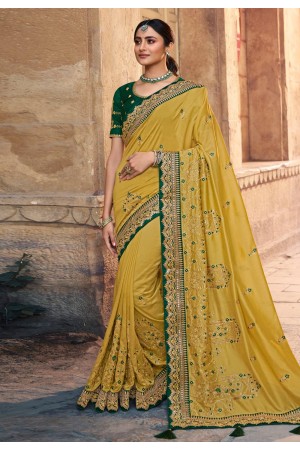 Yellow satin georgette saree with blouse 1106