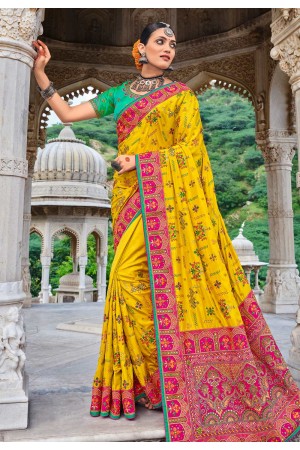 Yellow satin saree with blouse 5904