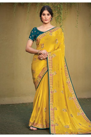 Yellow satin silk saree with blouse 41712