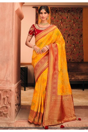 Yellow silk saree with blouse 13361